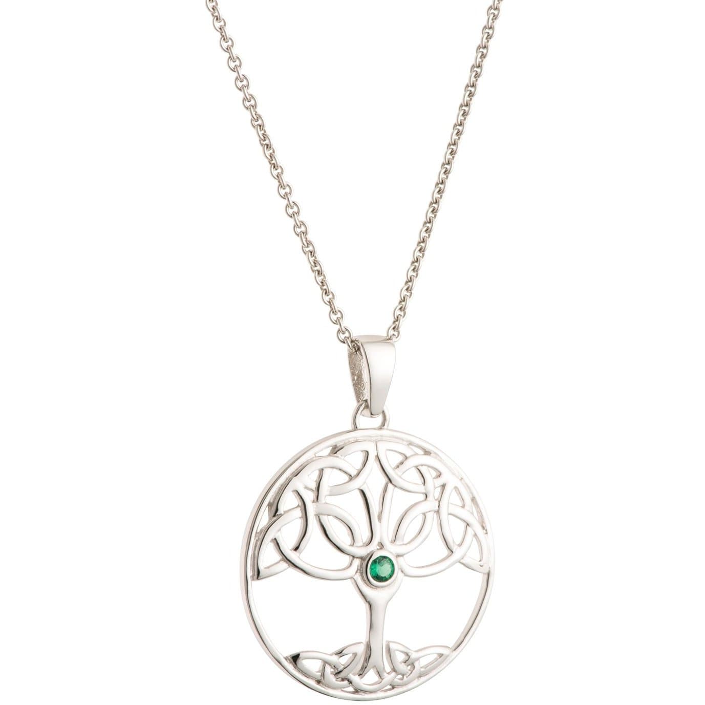Tree Of Life Green Crystal Sterling Silver Pendant - Galway Irish Crystal