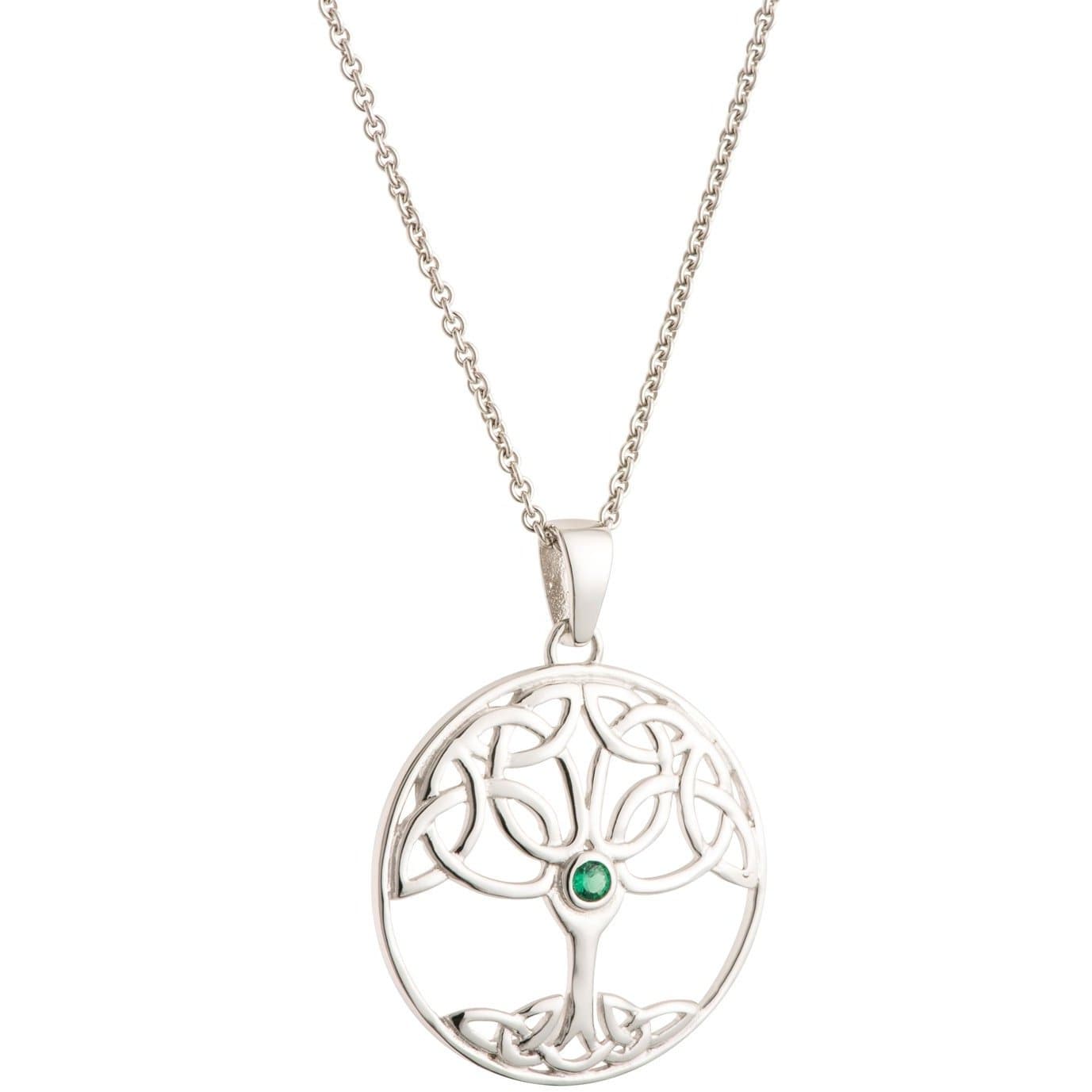 Tree Of Life Green Crystal Sterling Silver Pendant Galway Irish