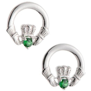 Green Crystal Claddagh Sterling Silver Earrings - Galway Irish Crystal