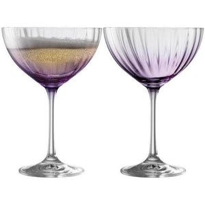 Erne Saucer Champagne Glass Pair Amethyst - Galway Irish Crystal