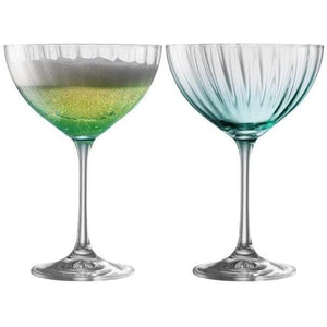 Erne Saucer Champagne Glass Pair Aqua - Galway Irish Crystal