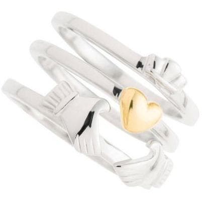Three Part Claddagh Sterling Silver & Gold Ring - Galway Irish Crystal